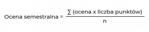 Ocena semestralna jest równa sumie iloczynów ocen i liczby punktów podzielonej przez n