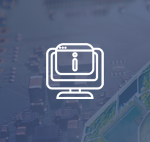 Infotronika — biała ikonka na tle granatowego zdjęcia